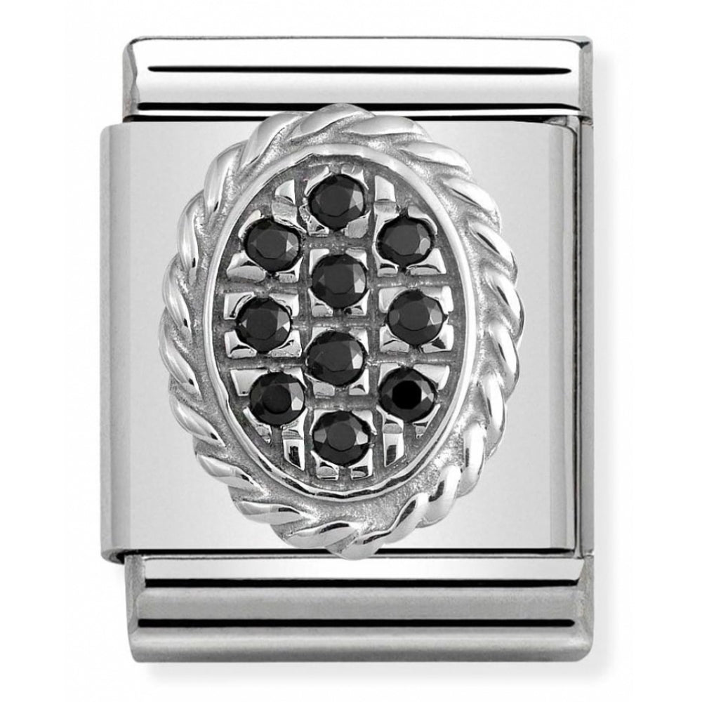 Composable Big Pave Stainless Steel, Sterling Silver & Black Cubic Zirconia Oval Charm