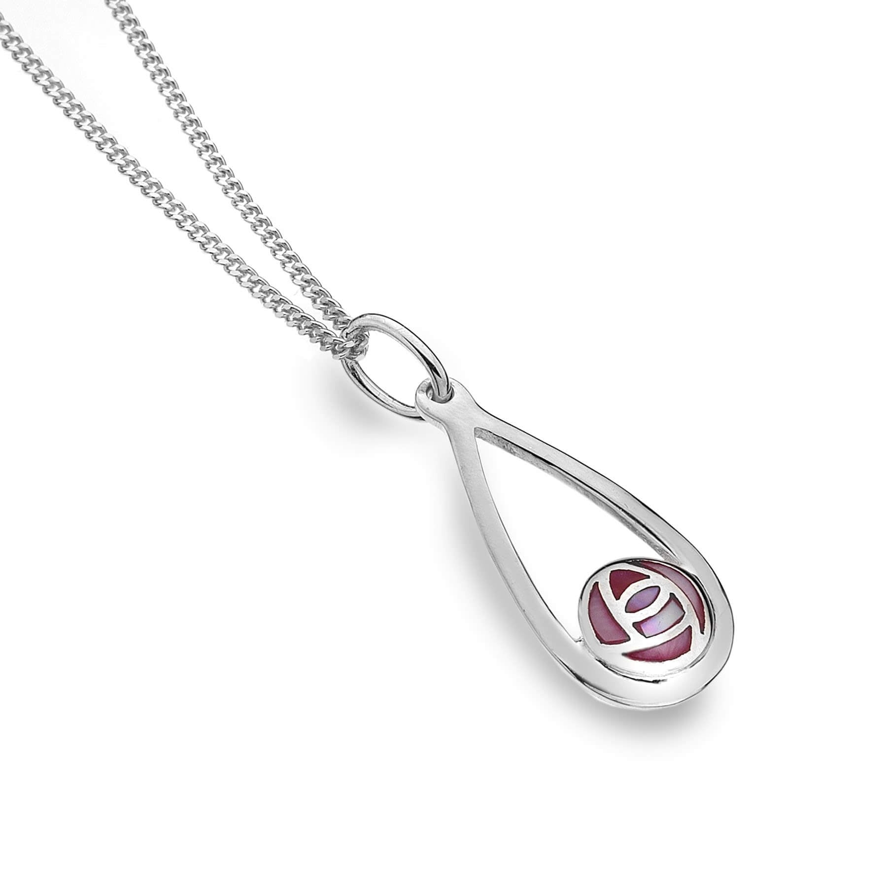 Mackintosh Rose With Pink MOP Teardrop Pendant Necklace