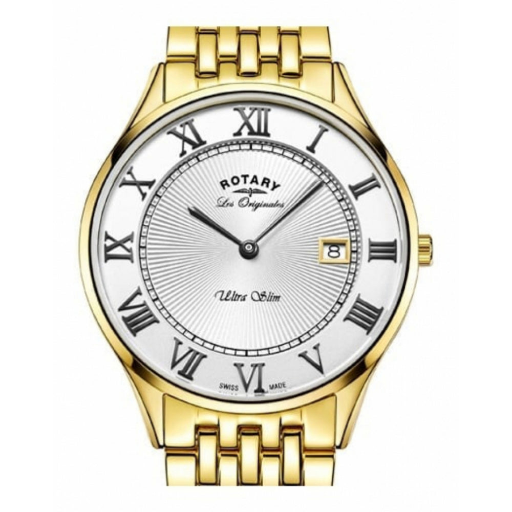 Ultra Slim Gold Plated Mens Swiss Wristwatch