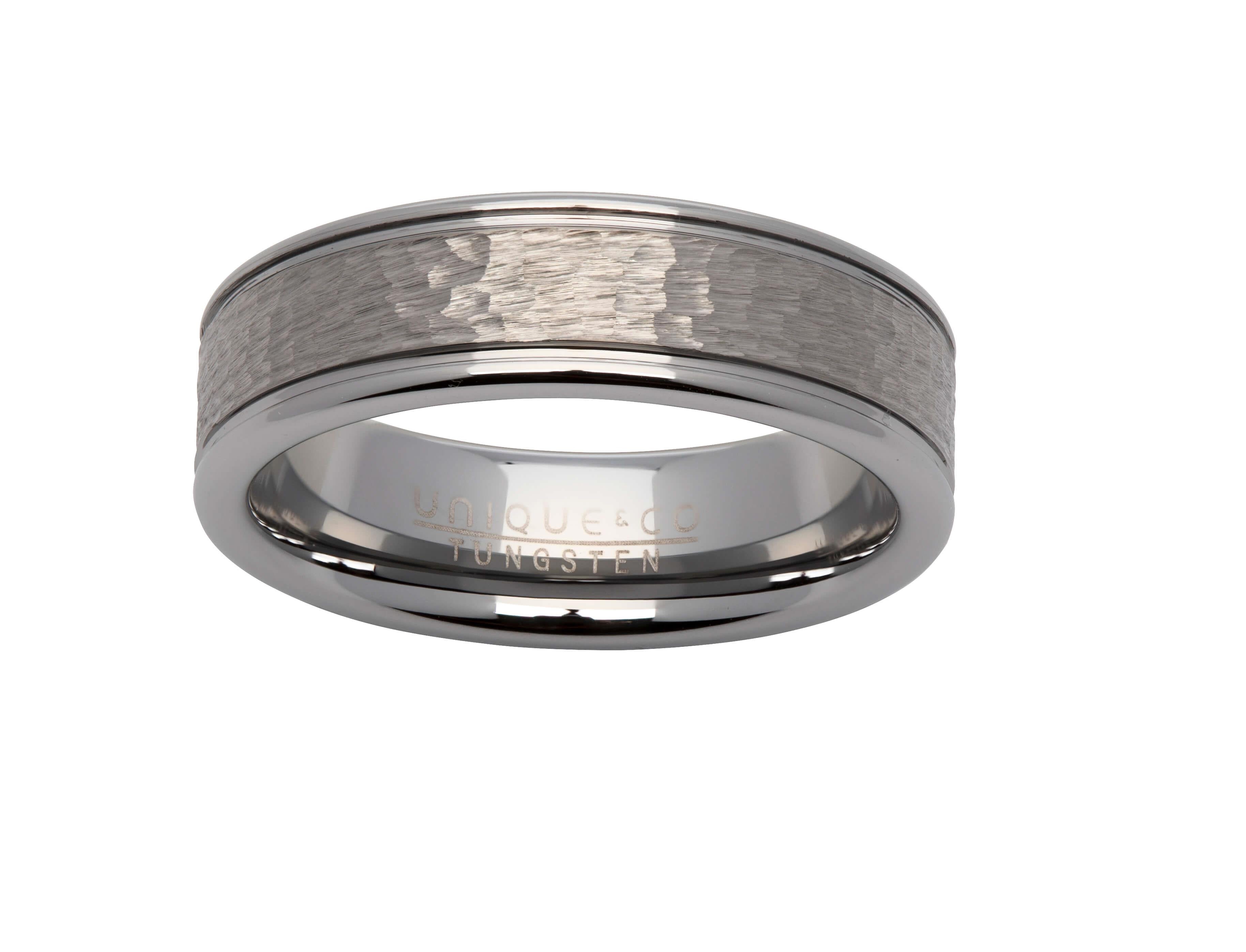 Matte & Polished Hammered Effect Tungsten Carbide Ring 7mm
