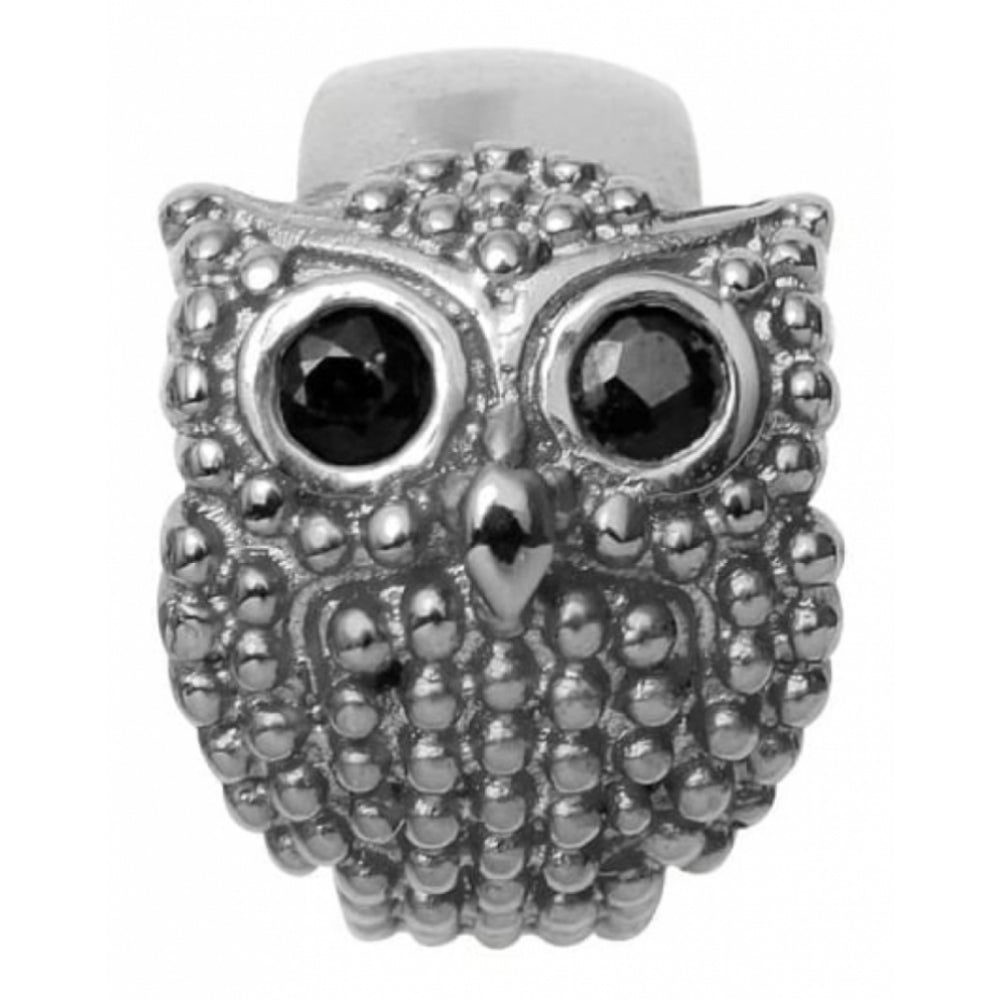 Sterling Silver Owl Charm With Black Stone Eyes