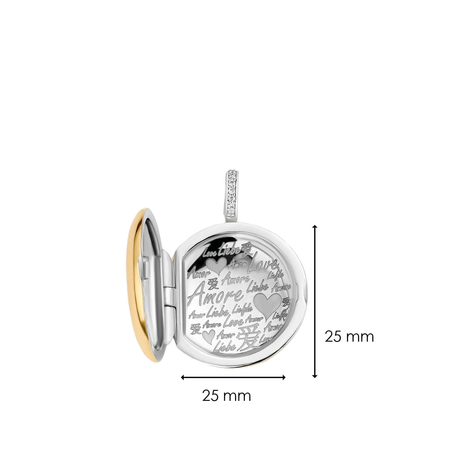Disk Shape CZ Two Tone Pendant Necklace