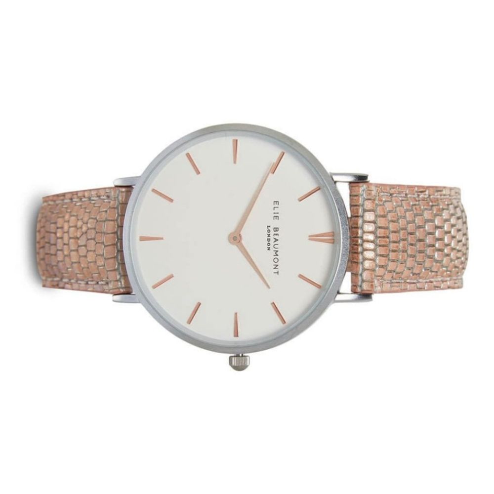 Sloane Pink Snakeskin Pattern Leather Strap With Stainless Steel Case & White Dial Ladies Watch