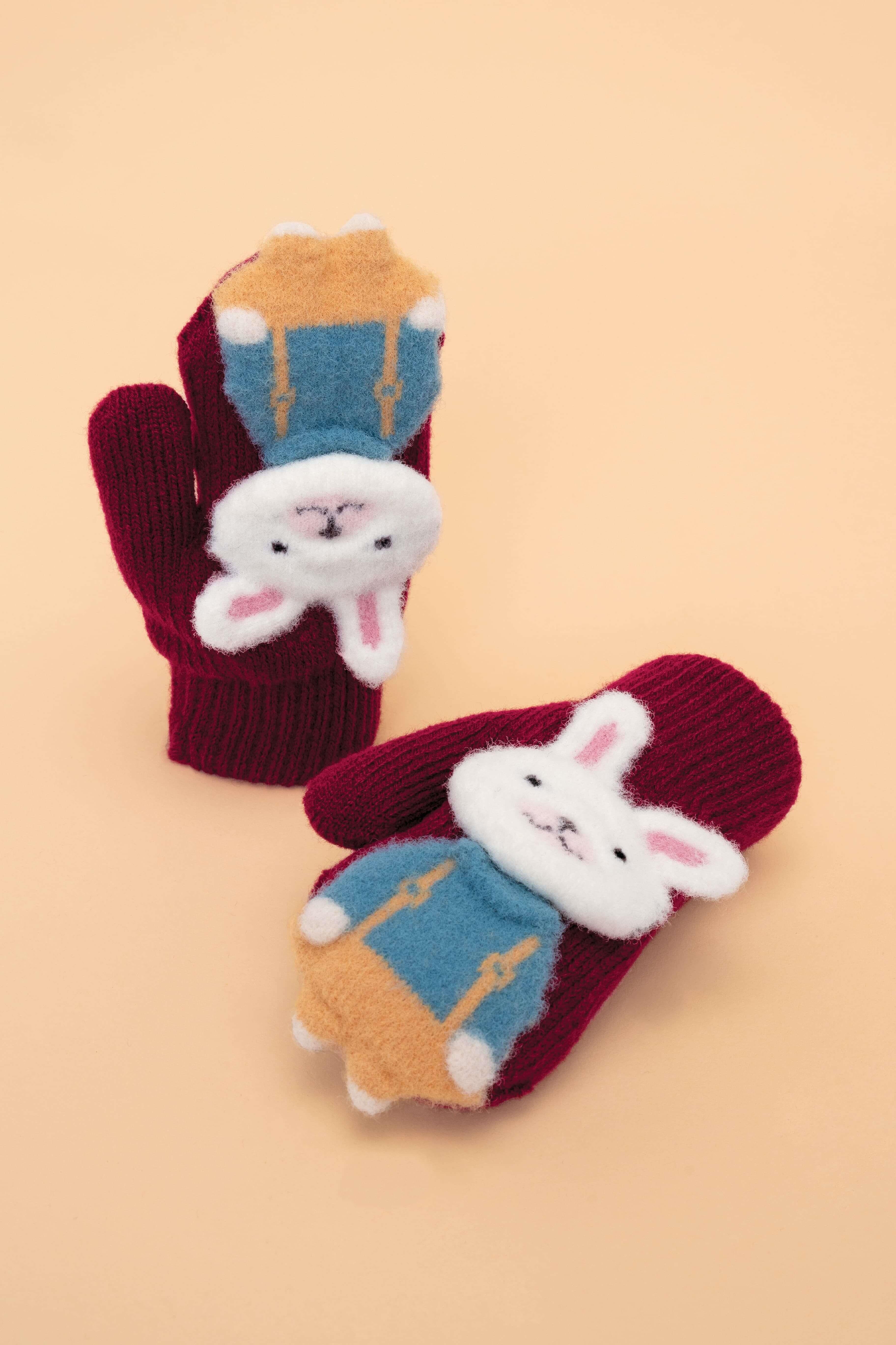 Pals Mittens - Bunny Burgundy