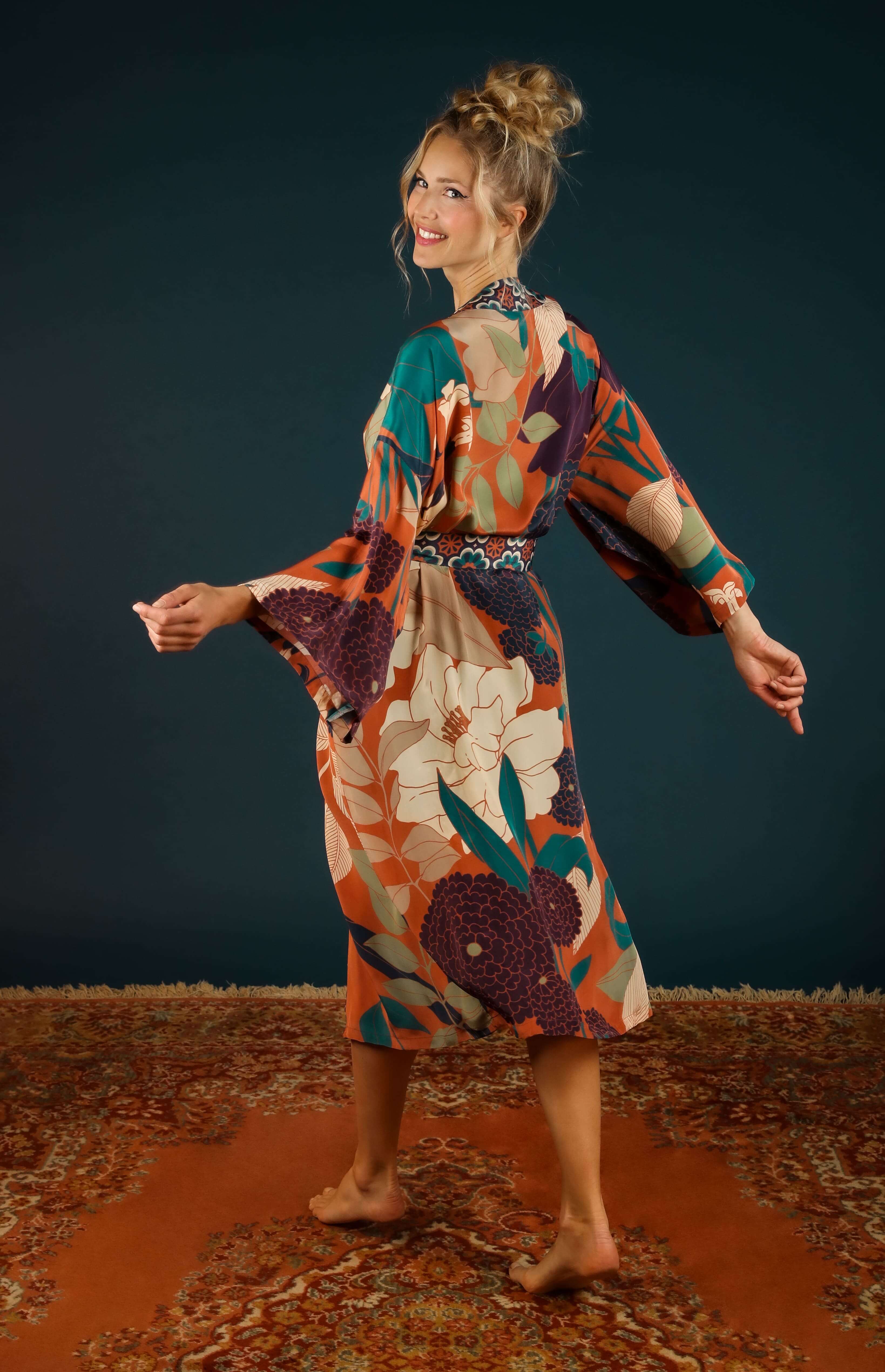 Luxury Kimono Gown Scandinavian Flora