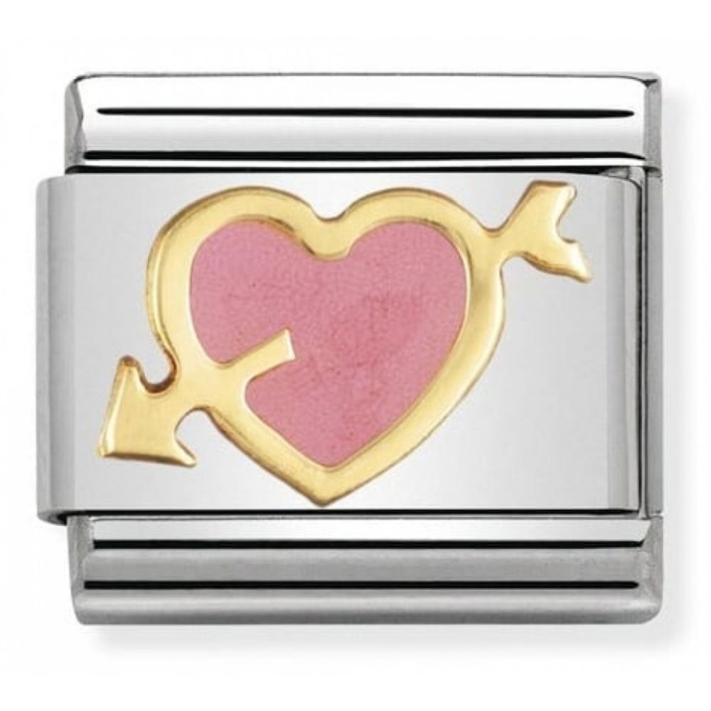 Classic Pink Heart With Arrow Stainless Steel With Enamel & 18k Gold Charm