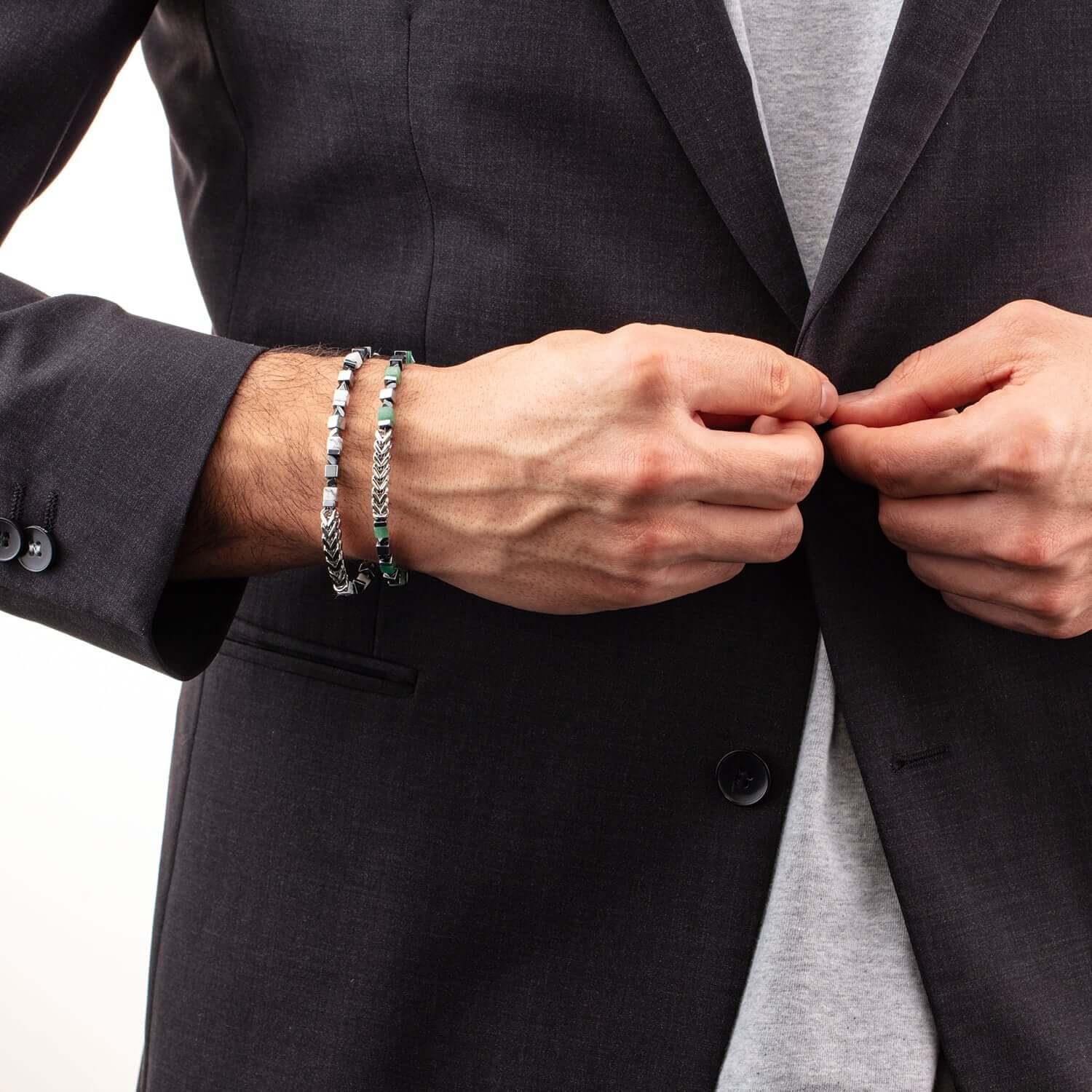 Precious Cubes & Chain Green-Silver Bracelet