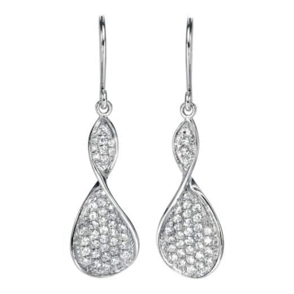 Ladies Silver Clear Cubic Zironia Twist Earrings