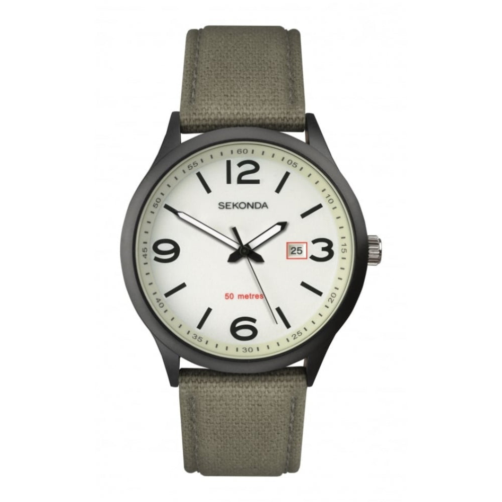 Black IP Luminous Dial & Khaki Nylon Strap Gents Watch