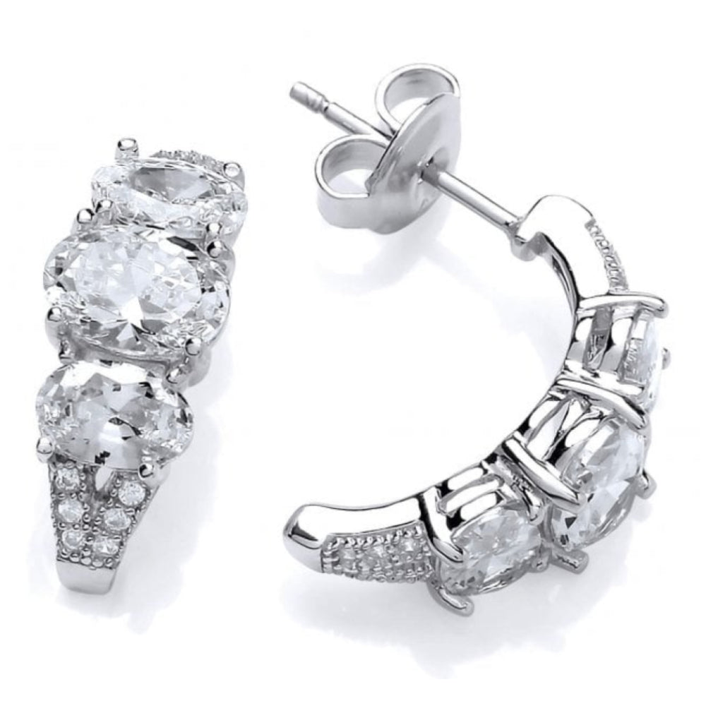 CZ Triple Stone Half Hoop Earrings
