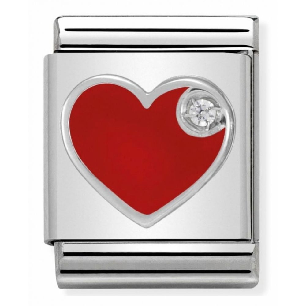 Composable Big Stainless Steel, Sterling Silver, Enamel & Cubic Zirconia Red Heart Symbol Charm