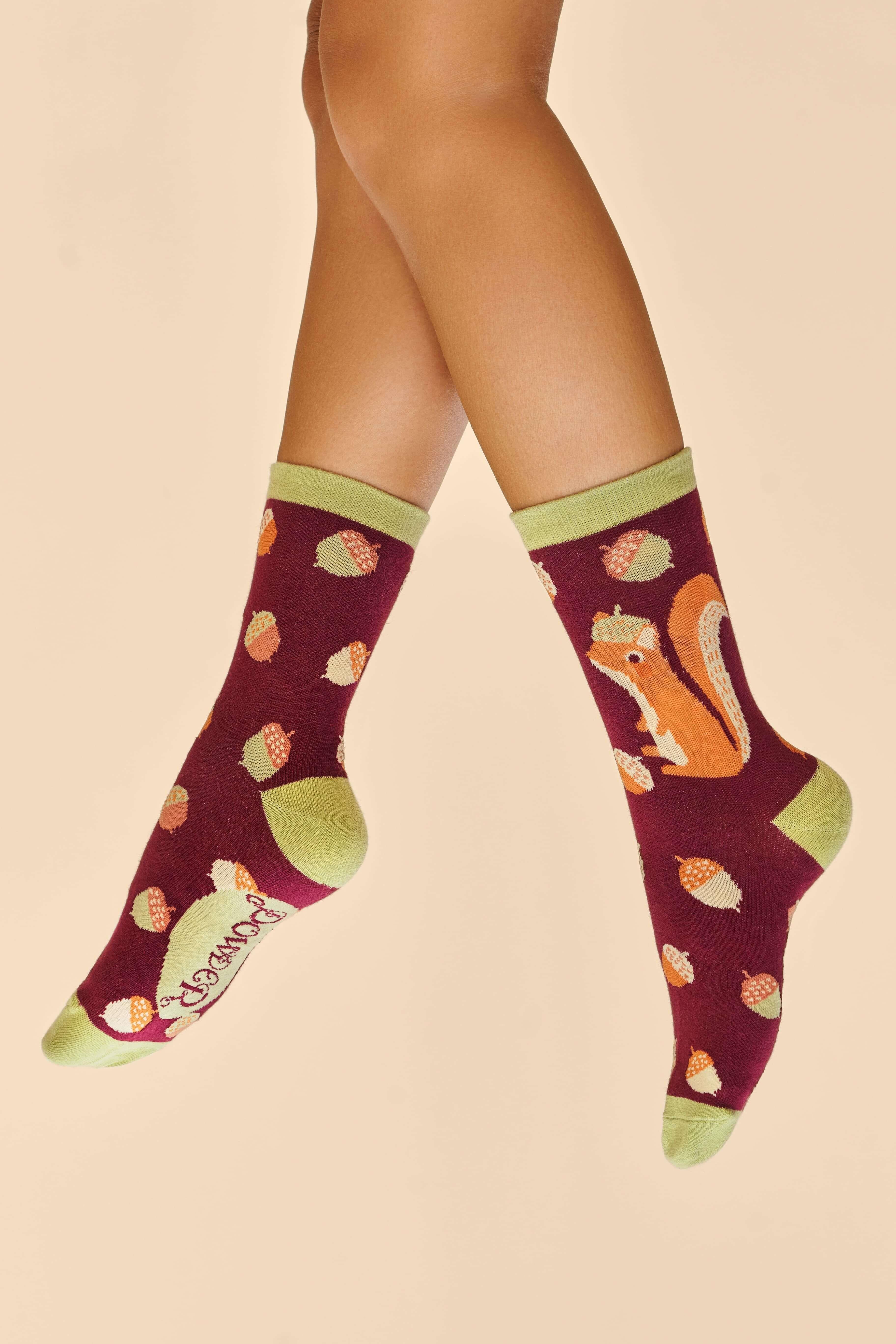 Squirrel with Acorn Beret Ankle Socks