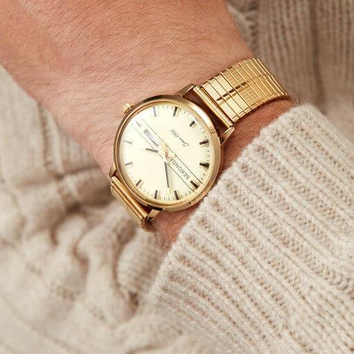 Gold Case With Cream Dial & Gold Tone Expander Bracelet Men's Heritage Watch