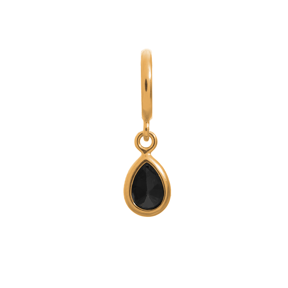 Black Pear Drop CZ Gold Plated Charm