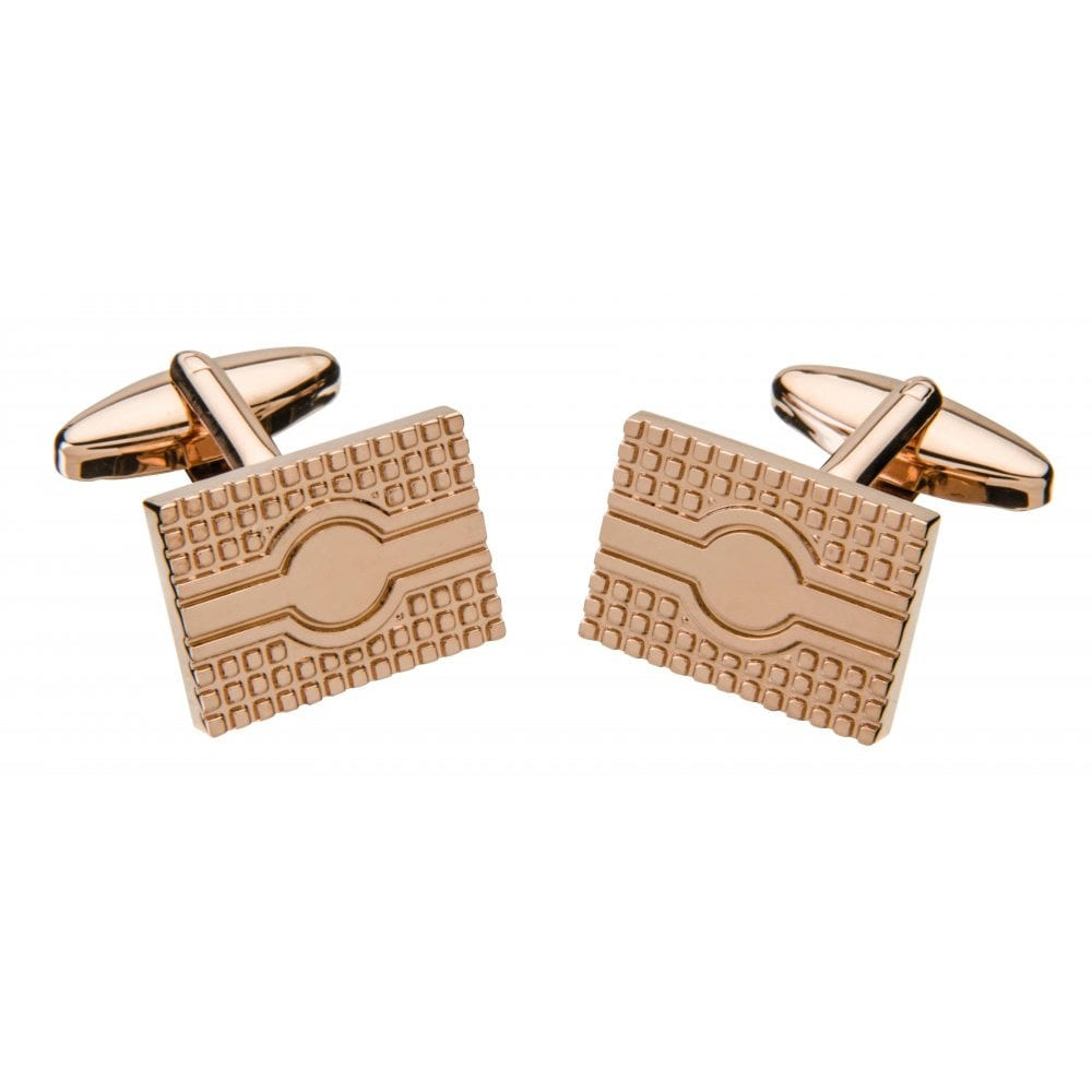 Rose Gold Plated Fine Line Pattern Rectangular Cufflinks