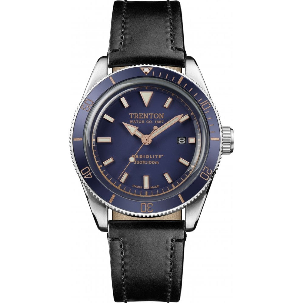 Mens The Trenton Limited Edition Swiss Quartz Watch with Blue Dial and Horween Leather Strap