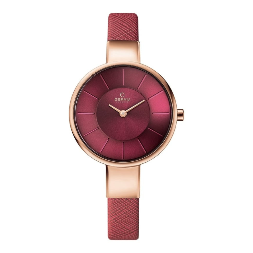 SOL - CHERRY Rose Gold Plated Leather Calf Watch