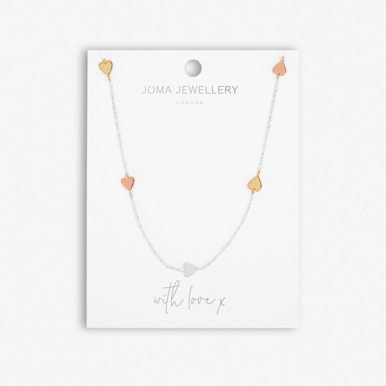 Florence Hearts | Heart Necklace | Silver Rose Gold And Gold | Necklace | 46cm + 5cm Extender