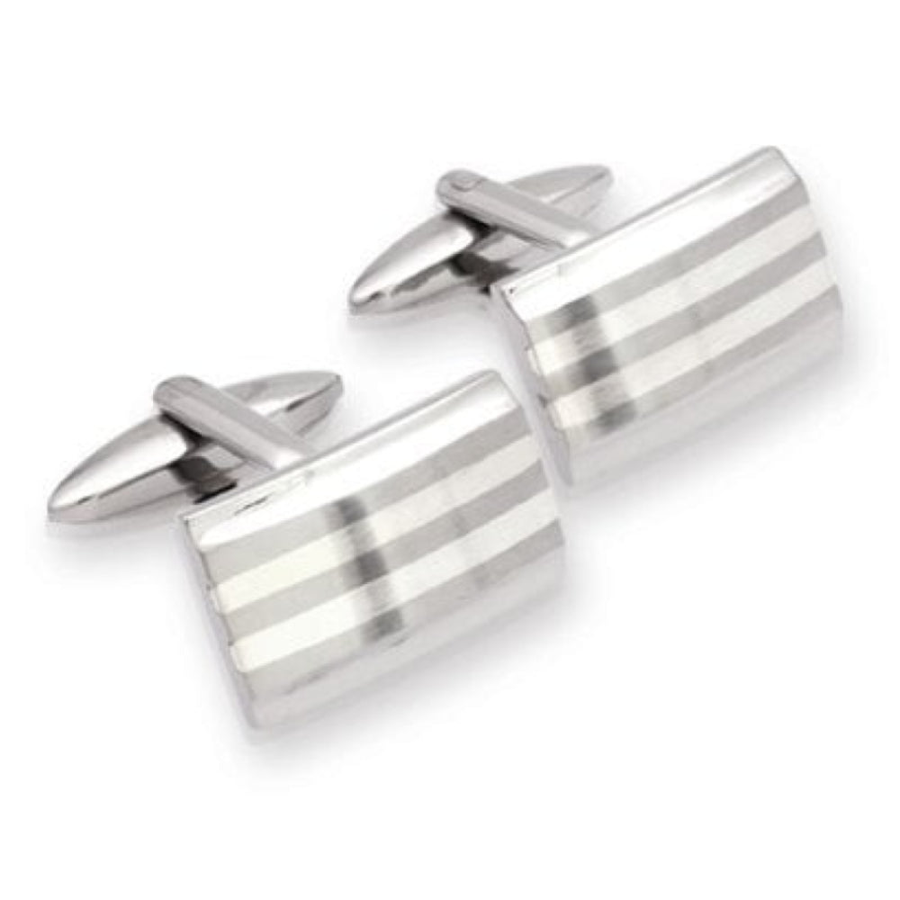 Stainless Steel Cufflinks With Sterling Silver 925 Inlay