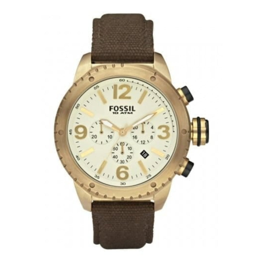 Gents Vintage Bronze Fabric On Leather Watch