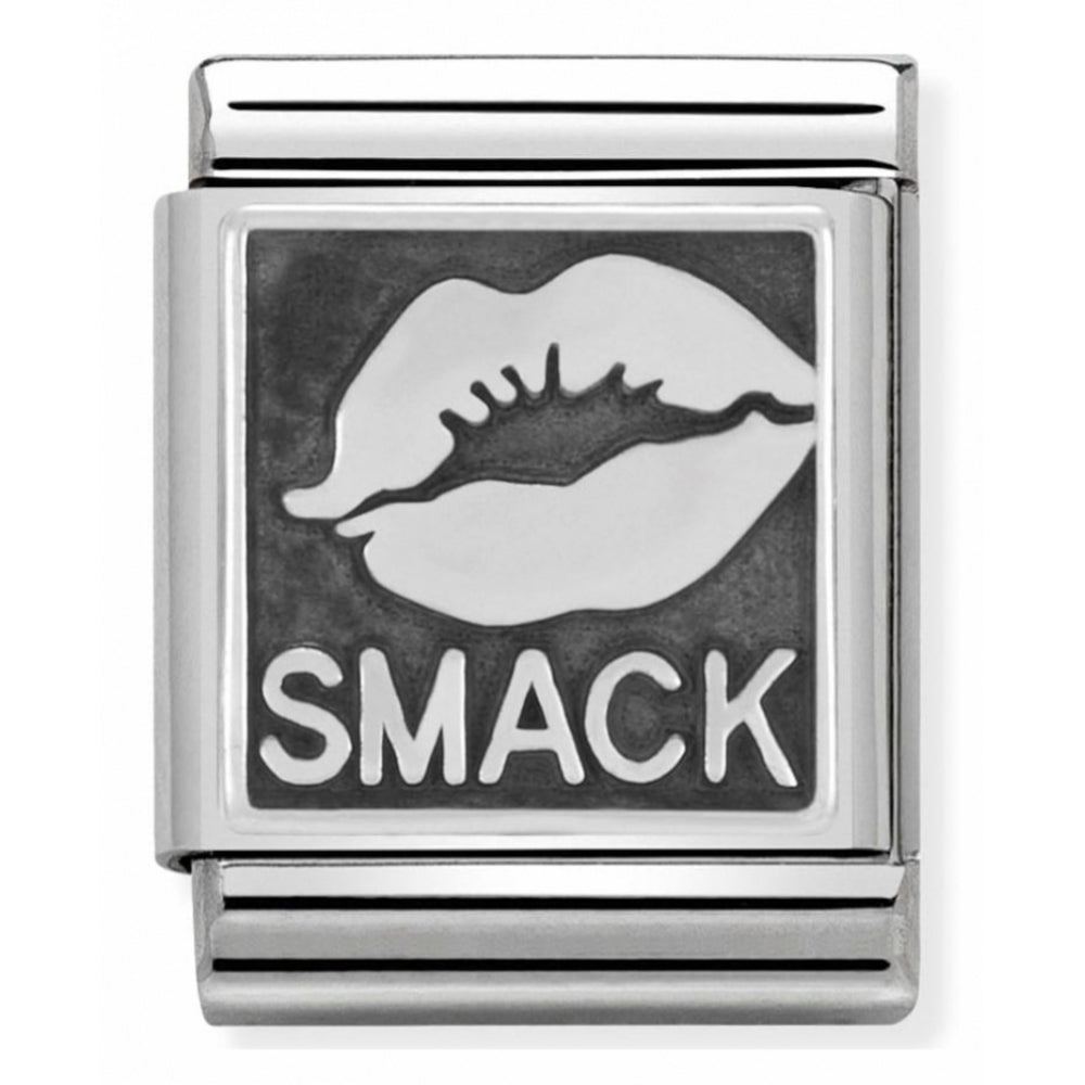 Composable Oxidized Smack Kiss Symbol Stainless Steel And Sterling Silver Big Charm