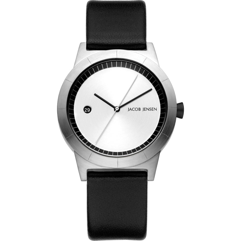 Stainless Steel Silver Dial & Black Leather Strap Ladies Watch