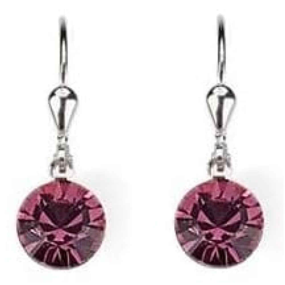 Ladies Pink Swarovski Elements Rhodium Plated Metal Earrings