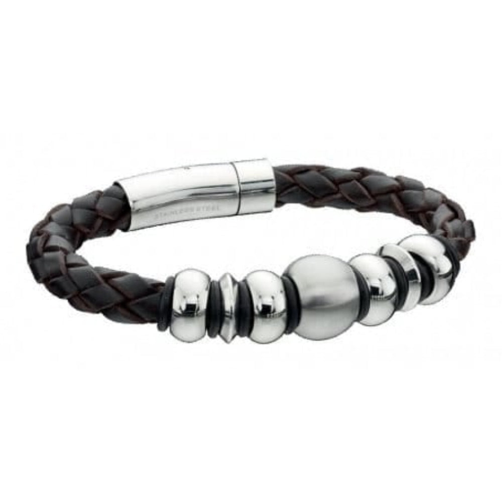 Gents Thick Dark Brown Plaited Leather Bracelet