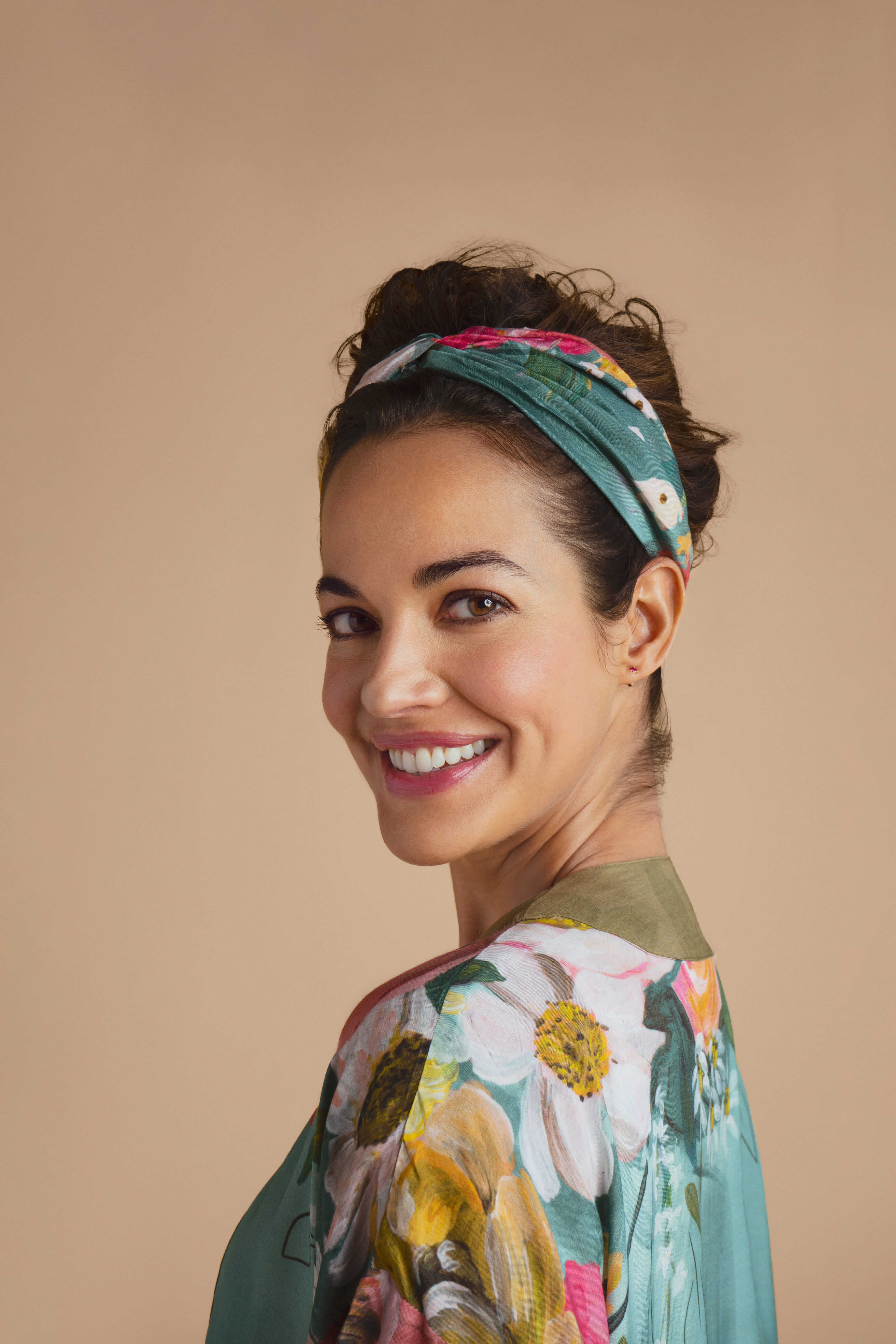 Impressionist Floral Elasticated Headband - Teal