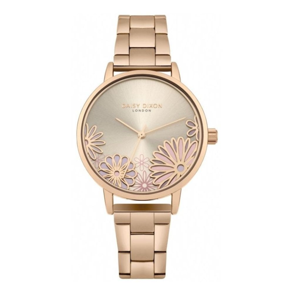 Rose Gold Bracelet With Rose Gold Flower Printed Dial Ladies Watch