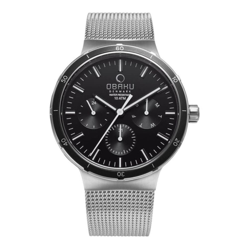DYB - ONYX Stainless Steel Mesh Strap & Case With Black Multifunctional Dial Gents Watch
