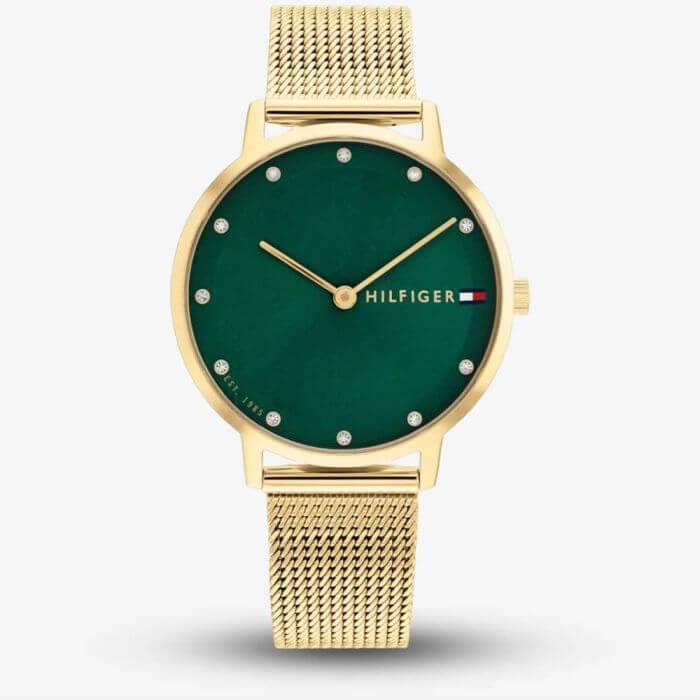 Pippa Gold Plated Mesh Strap With Green Dial Watch
