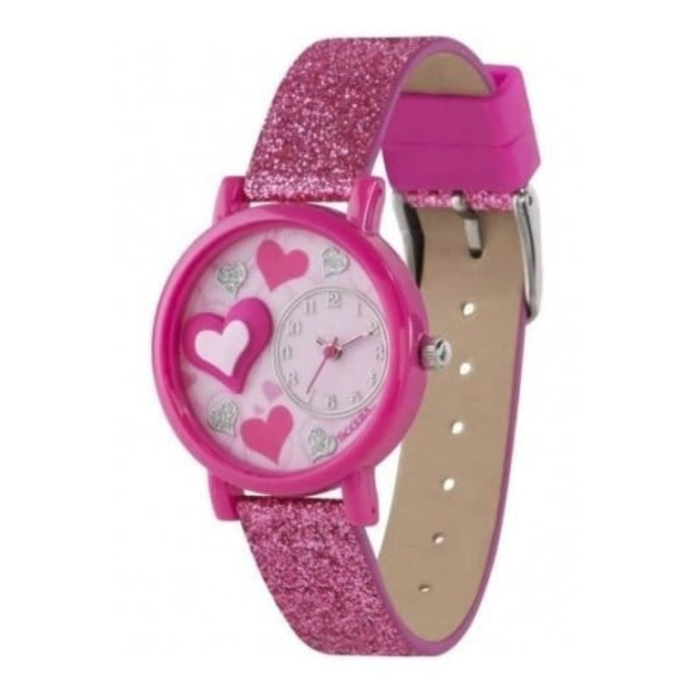Pink Glittery Love Heart Childrens Strap Watch