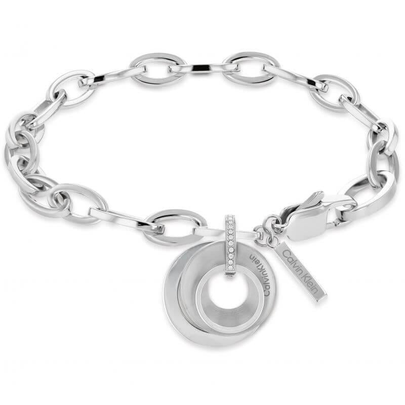 Crystal Set Steel Disc Charm With Chain Bracelet
