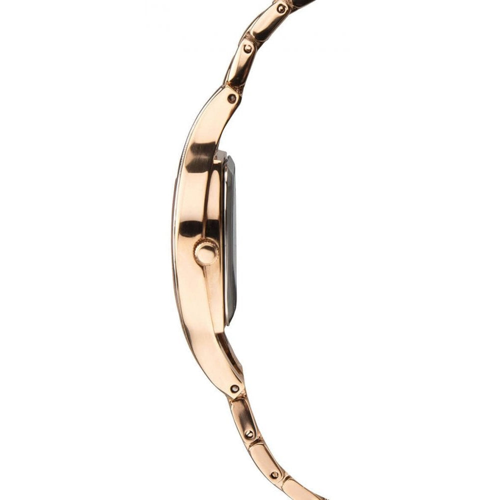 Rose Gold Plated Bracelet & Stone Set Case With Rose Patterned Dial Ladies Watch