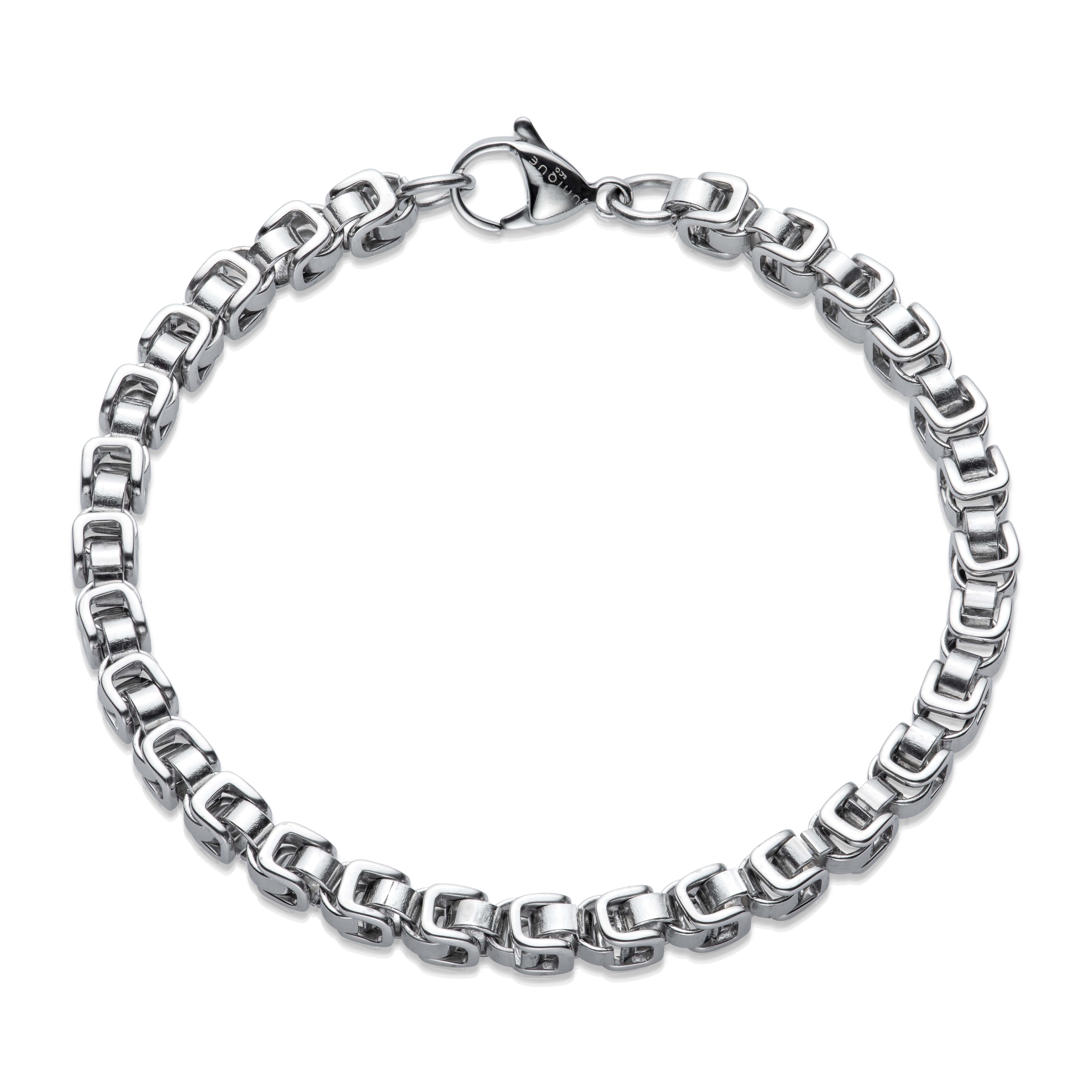 Steel Square Byzantine Chain Bracelet- Polished - Width 5mm