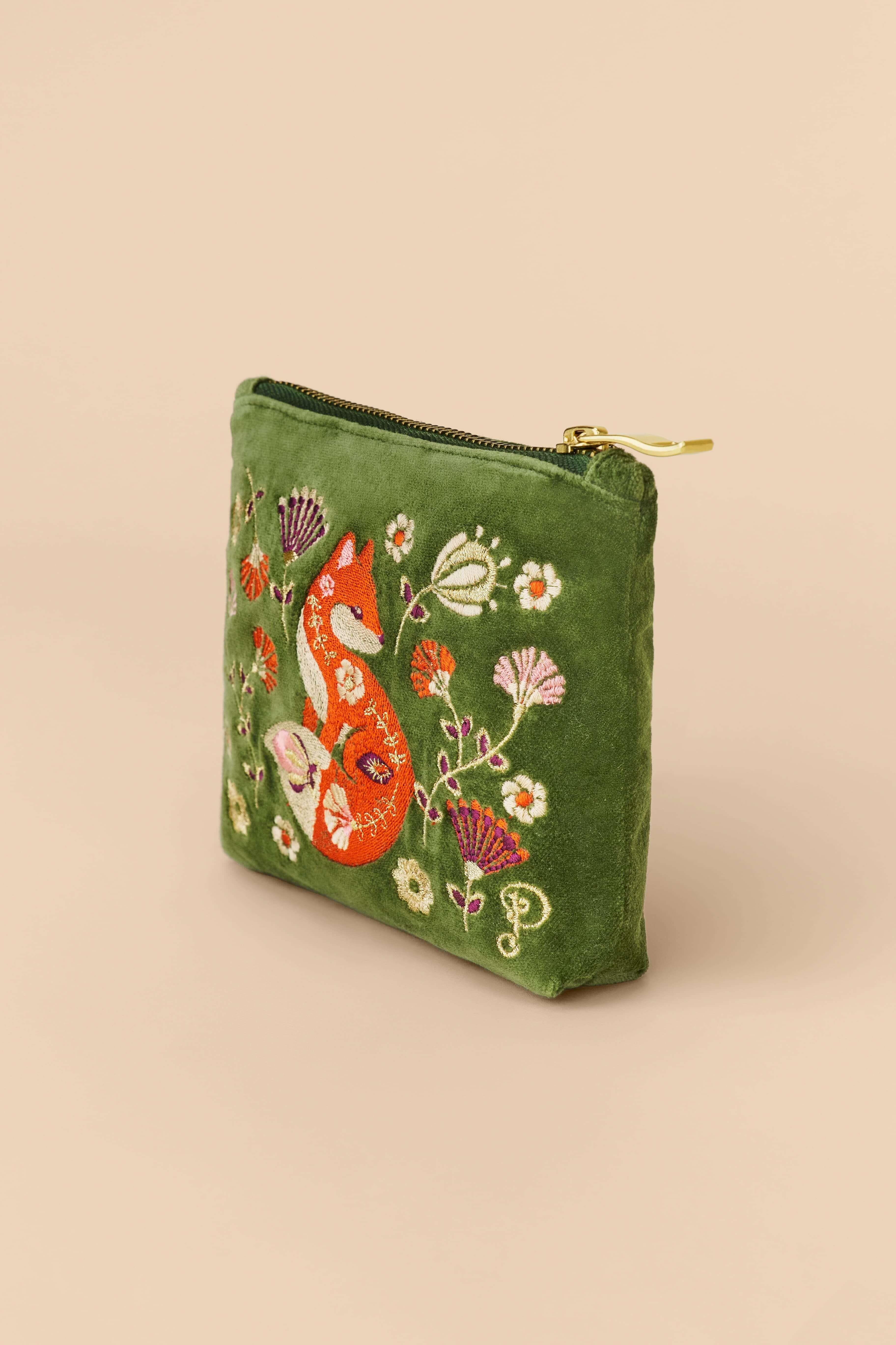 Velvet Embroidered Mini Pouch - Scandinavian Fox