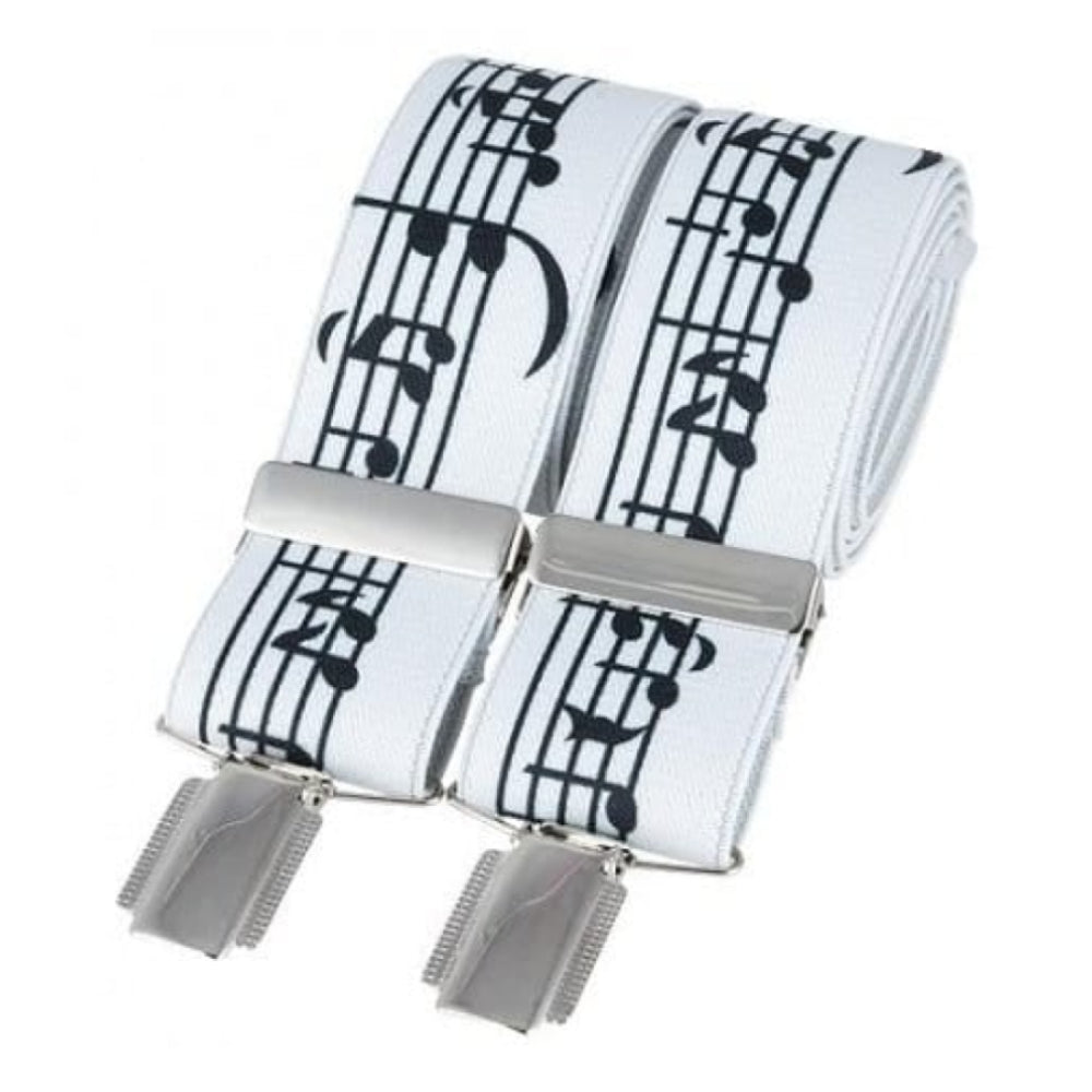 White Elasticated Braces With Music Notes