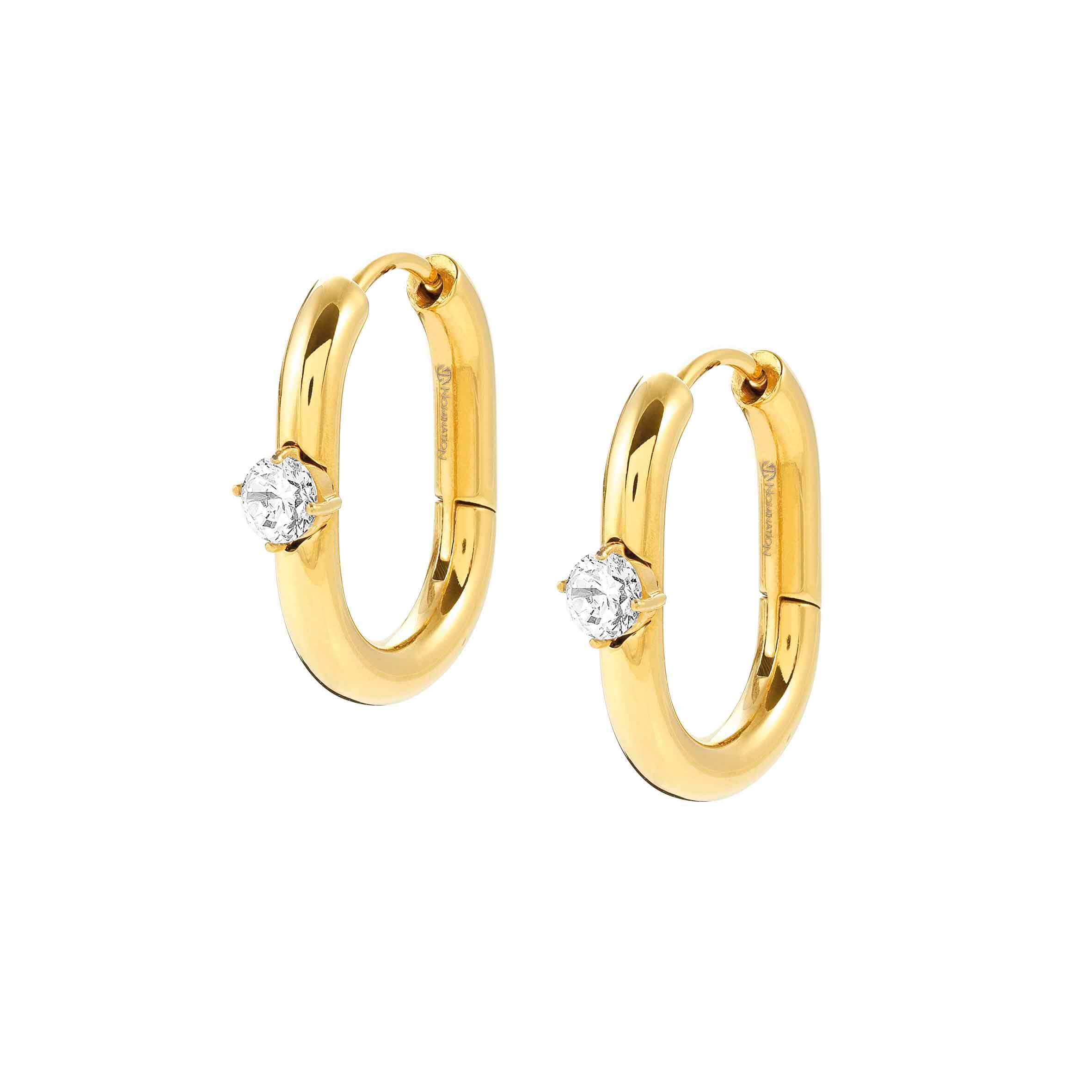 CHAINS OF STYLE Hoop Earrings In Gold PVD & White CZ