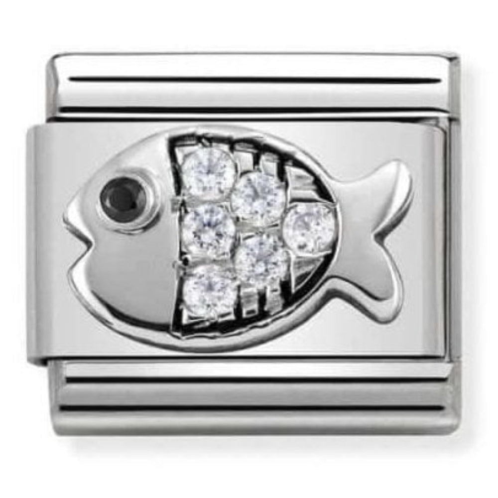 Composable Cl Symbols Steel , Cubic Zirconia And Silver 925 (28_Gfish With White Cz)