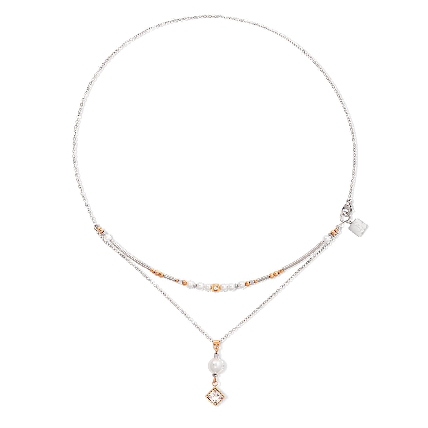 Silver Rose Gold Brilliant Square Layer Necklace