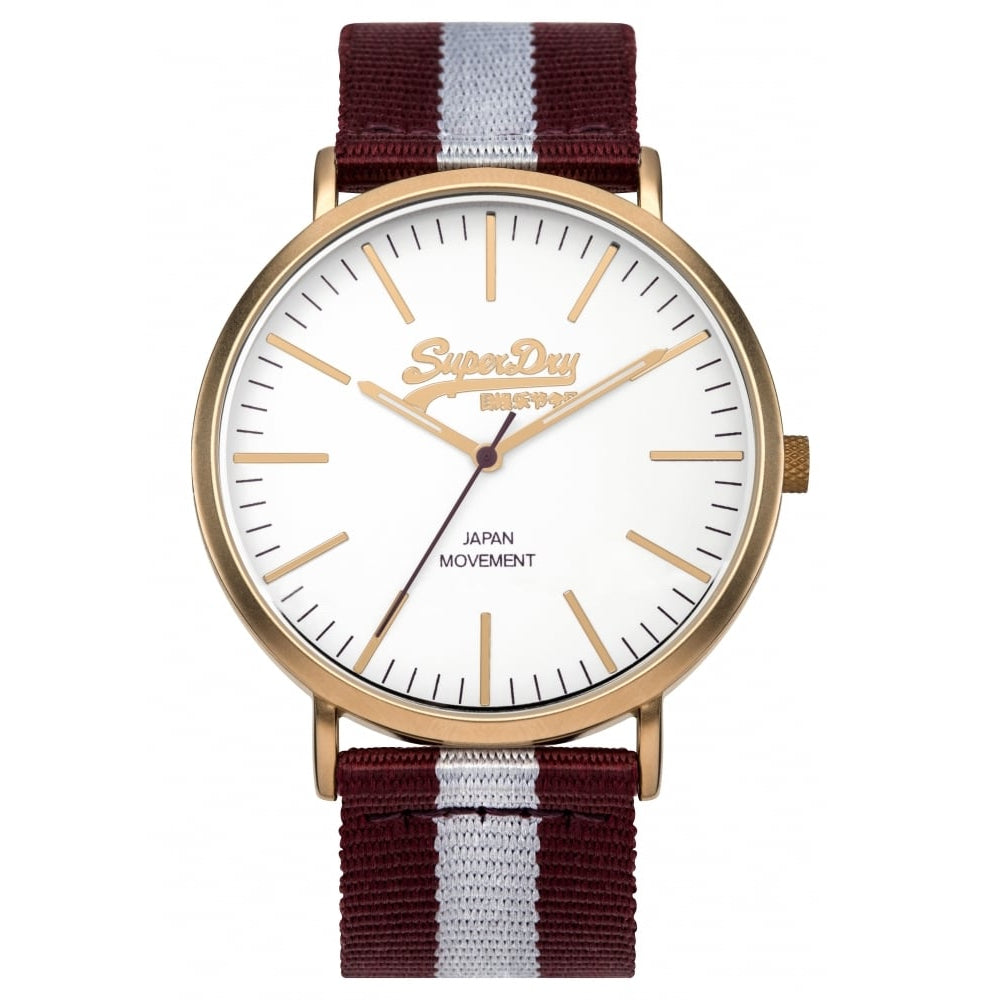 Oxford Nylon Purple And Grey Stripes With Purple Leather Strap Watch With White Dial