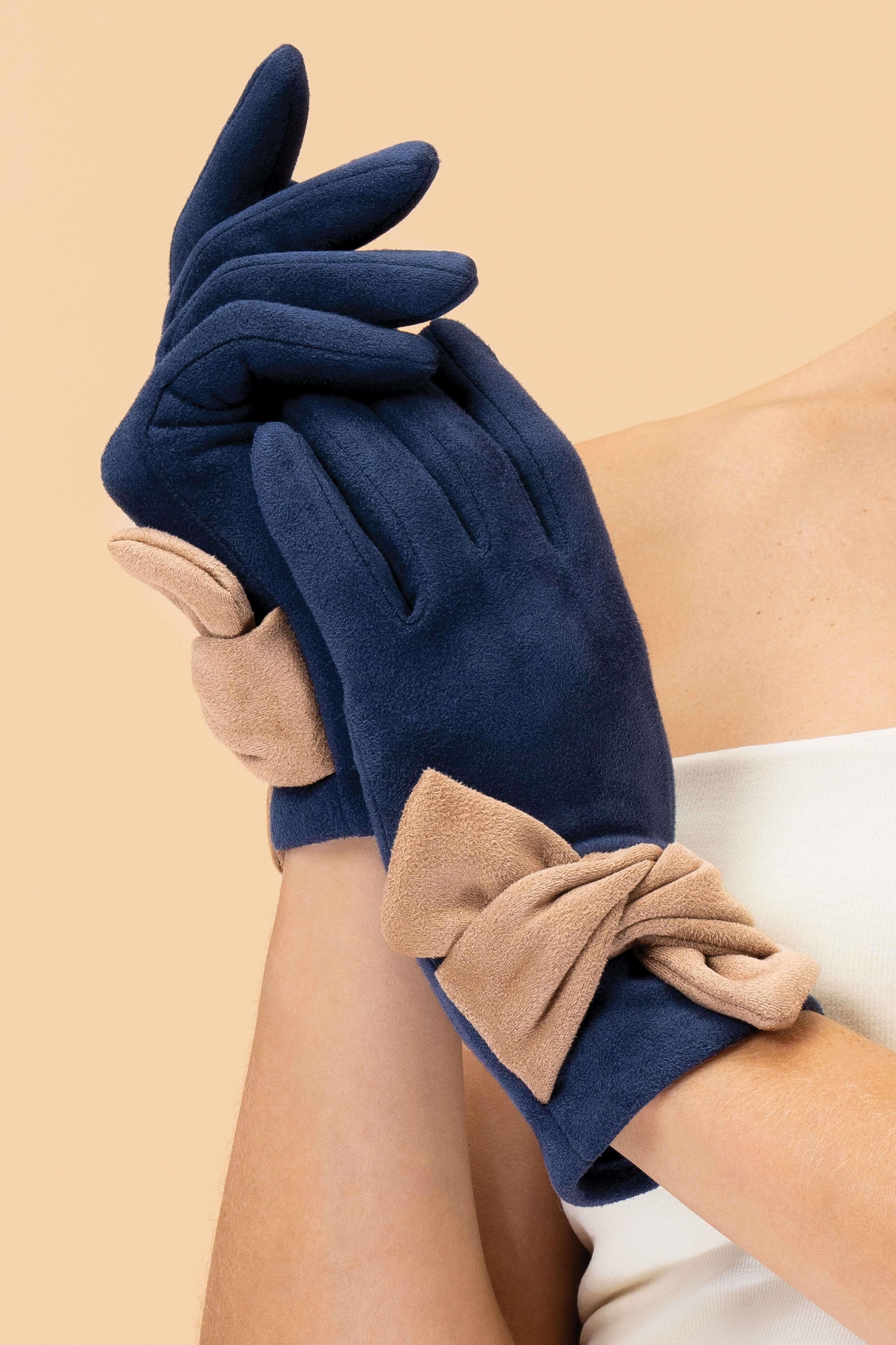 Henrietta Faux Suede Gloves - Navy/Taupe