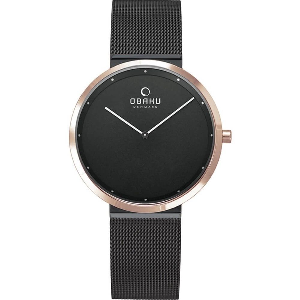 PAPIR LILLE - NIGHT Black Tone Mesh Strap & Dial With Rose Gold Dial Ultra Slim Ladies Watch