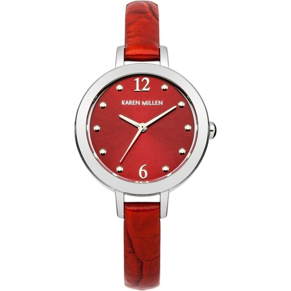 Ladies Quartz Watch In Red With Leather Strap