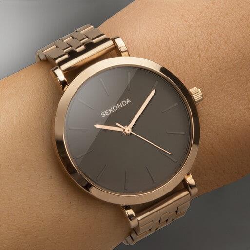 Rose Gold Case With Grey Dial & Rose Gold Tone Bracelet Ladies Classic Watch