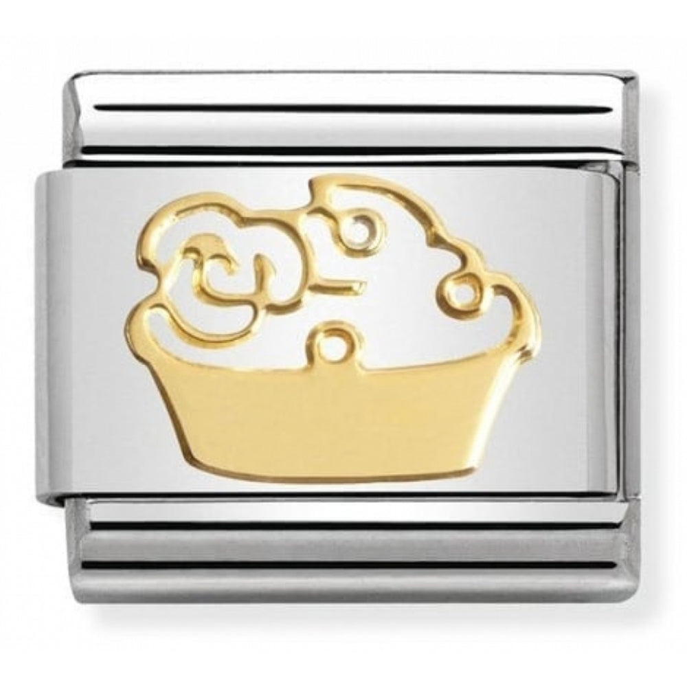 Classic Muffin With Flowers In Stainless Steel & 18k Gold Charm