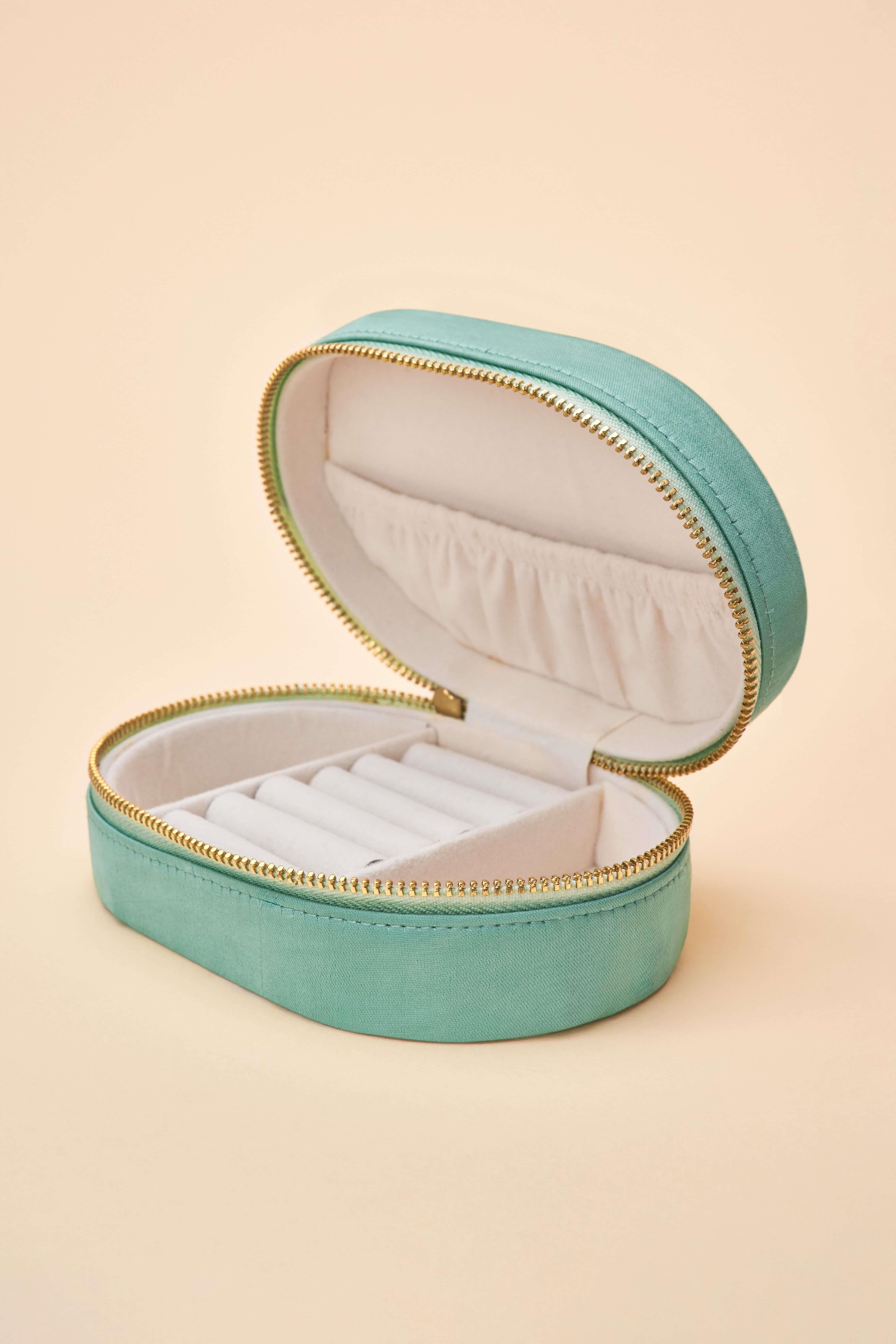 Oval Jewellery Box - Hummingbird in Aqua