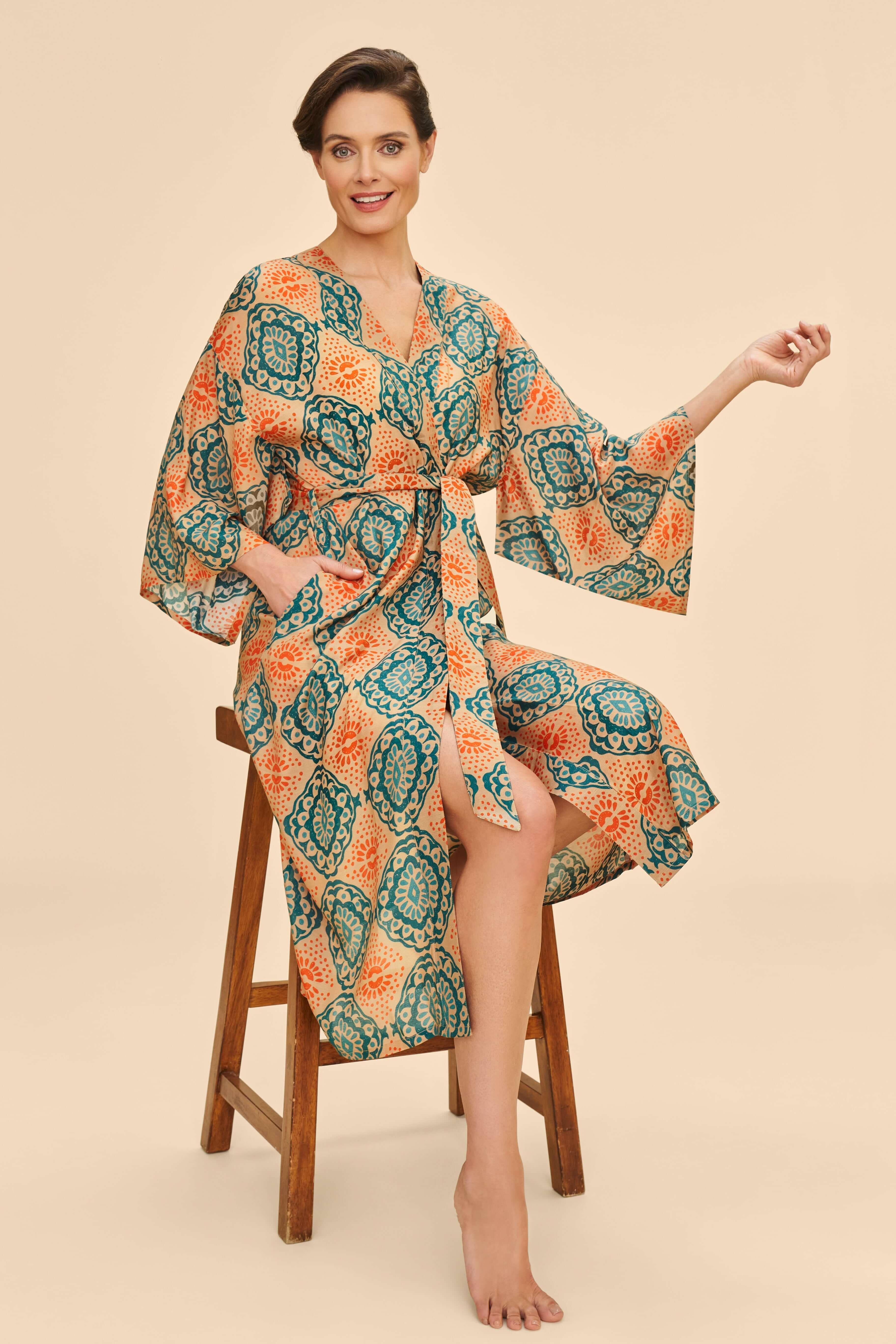 Cream Batik Kimono Gown
