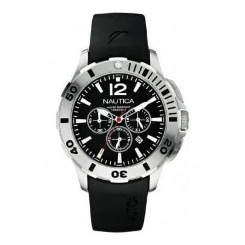 Stylish Black Rubber Chronograph Gents Wristwatch
